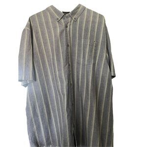 Vans Mens Casual Shirt Button Down Pinstripes Short Sleeve Yellow Gray 2XL